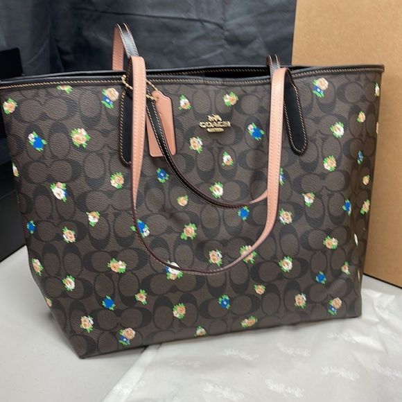City Tote In Signature Canvas W/Vintage Mini Rose Print - Picture 2 of 5